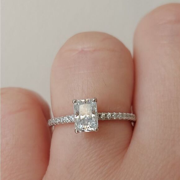 1 Carat Ice Cut Rectangular Moissanite 925 Silver Engagement Wedding Ring - Picture 6 of 13